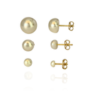 BRINCO TRIO PEROLA ACHATADA - (KIT 3 BRINCOS) - BANHADO A OURO 18K