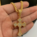 CORRENTE CUBAN (5mm) + PINGENTE CRUZ CRAVEJADA ALTO RELEVO (5,6cm) - BANHADO A OURO 18K