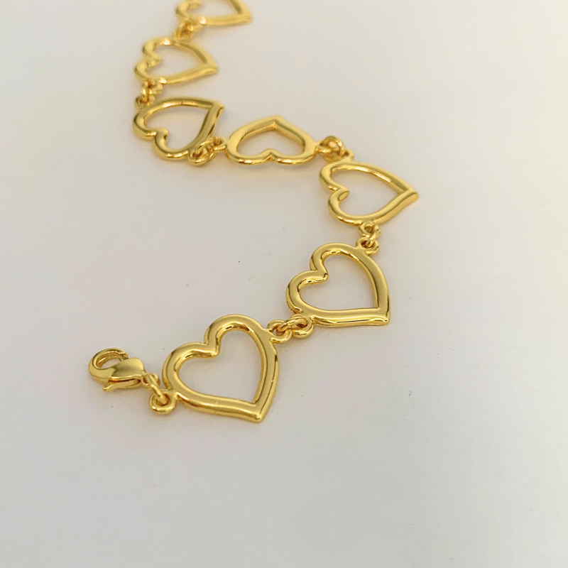 PULSEIRA CORAÇÕES - BANHADO A OURO 18K