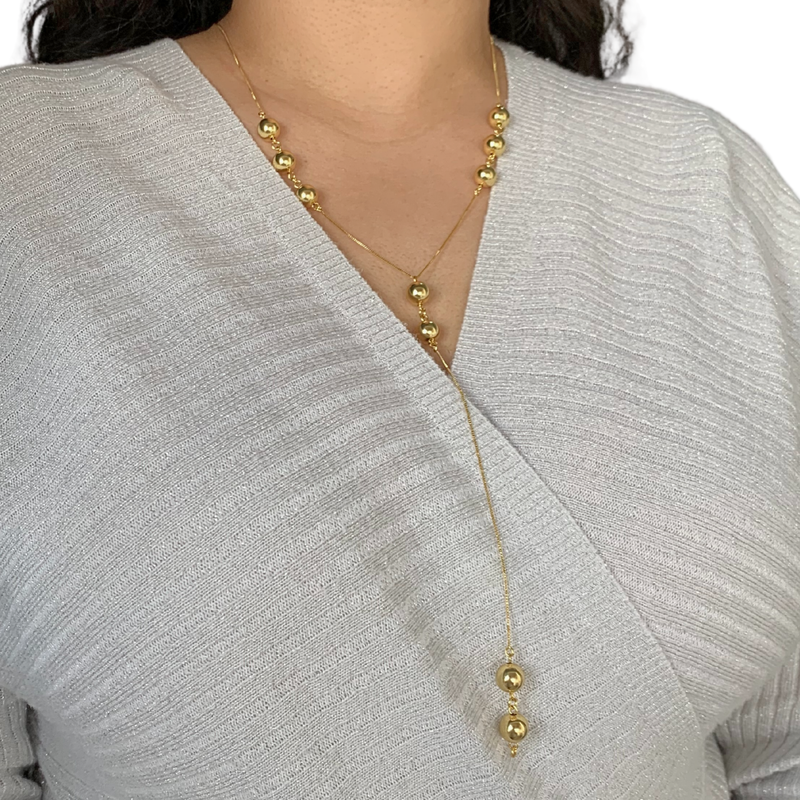 COLAR GRAVATA COM BOLAS - 60 cm - BANHADO A OURO 18K