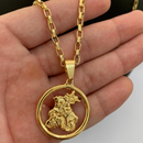 CORRENTE TIJOLINHO (4mm) + PINGENTE SÃO JORGE REDONDO (3,5cm) - BANHADO A OURO 18K