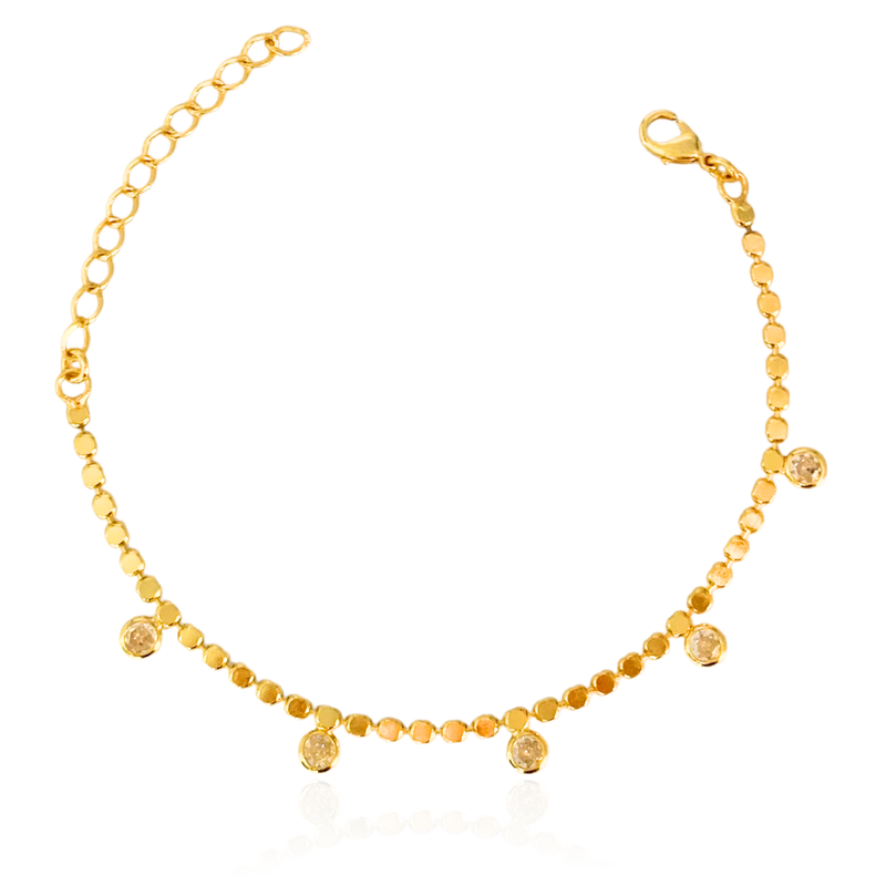 PULSEIRA CHAPA COM ZIRCONIA- BANHADO A OURO 18K