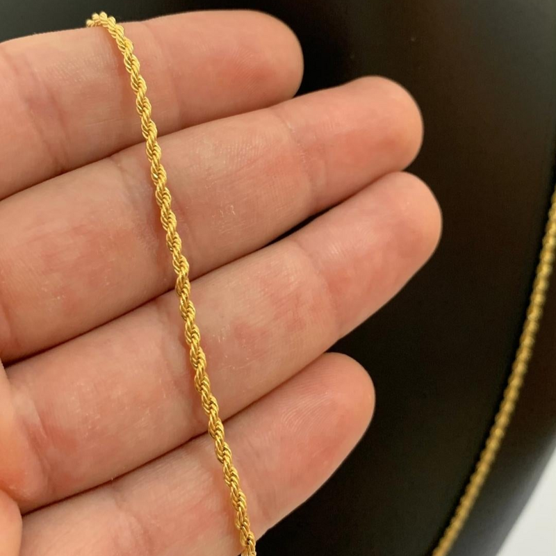 CORRENTE ELO BAIANO (2mm) + PINGENTE DE CRUZ 3D CHAPADO (3,5cm)- BANHADO A OURO 18K