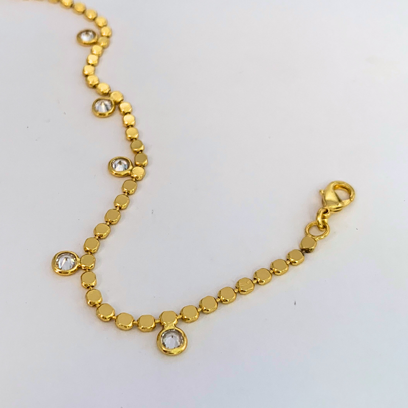 PULSEIRA CHAPA COM ZIRCONIA- BANHADO A OURO 18K