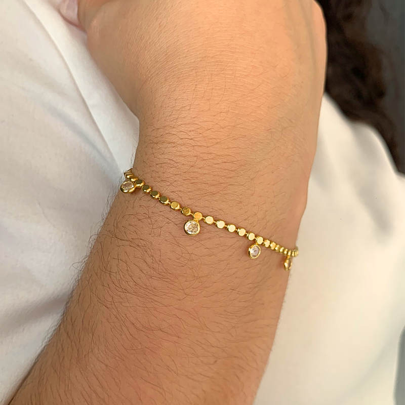 PULSEIRA CHAPA COM ZIRCONIA- BANHADO A OURO 18K