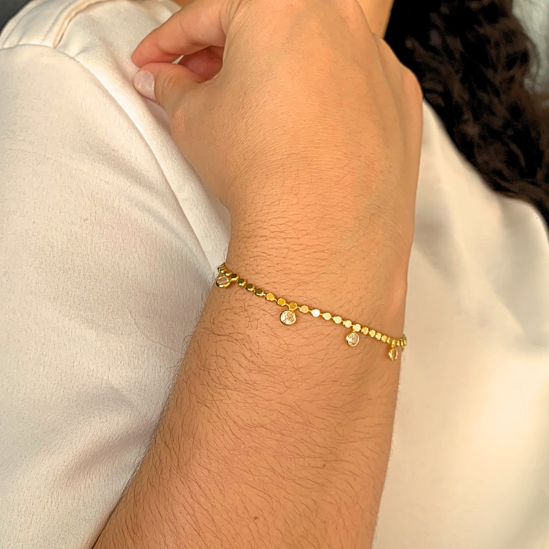PULSEIRA CHAPA COM ZIRCONIA- BANHADO A OURO 18K