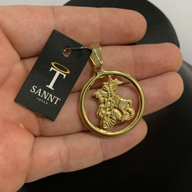 PINGENTE SÃO JORGE REDONDO (3,5cm) - BANHADO A OURO 18K