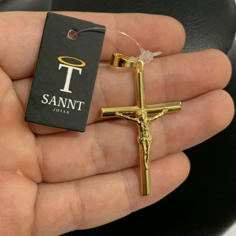 PINGENTE CRUCIFIXO CÔNCAVO COM CRISTO (4,5cm) - BANHADO A OURO 18K