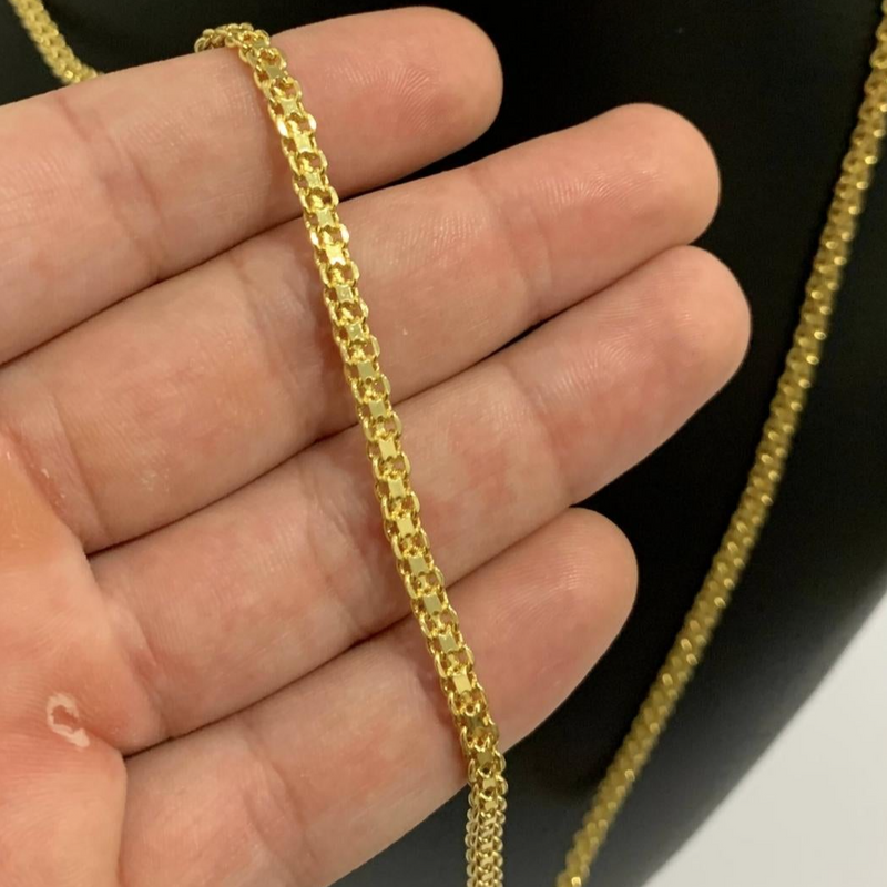 CORRENTE CADEADO DUPLO (4mm) - BANHADO A OURO 18K