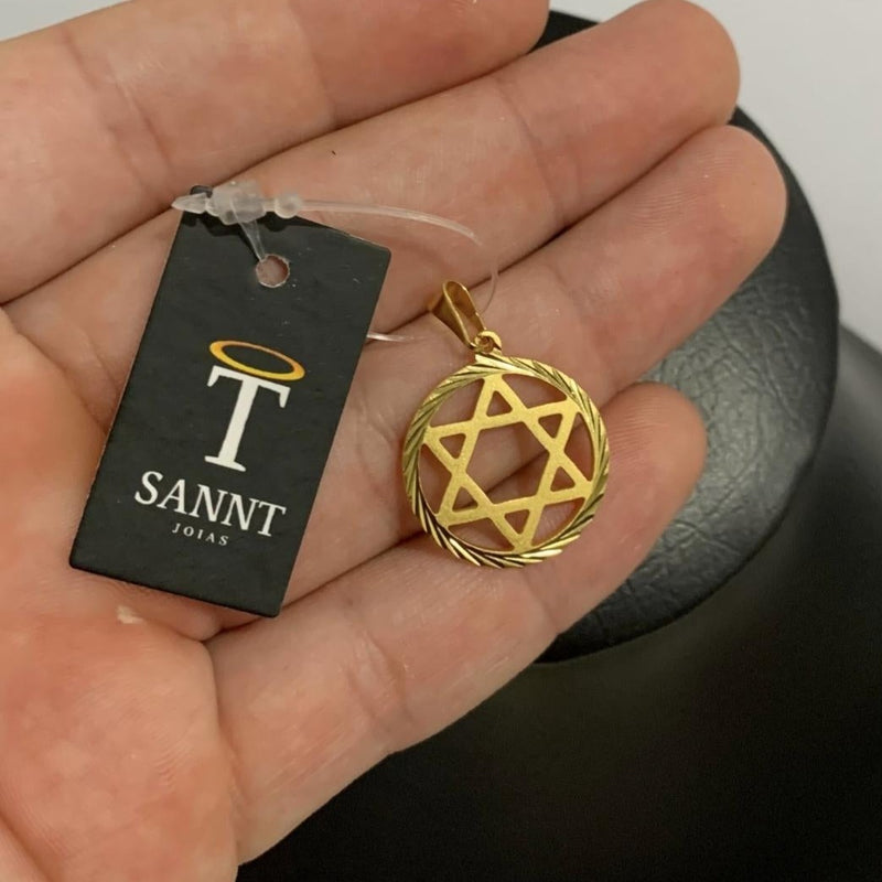PINGENTE MEDALHA ESTRELA DE DAVI (2cm) - BANHADO A OURO 18K
