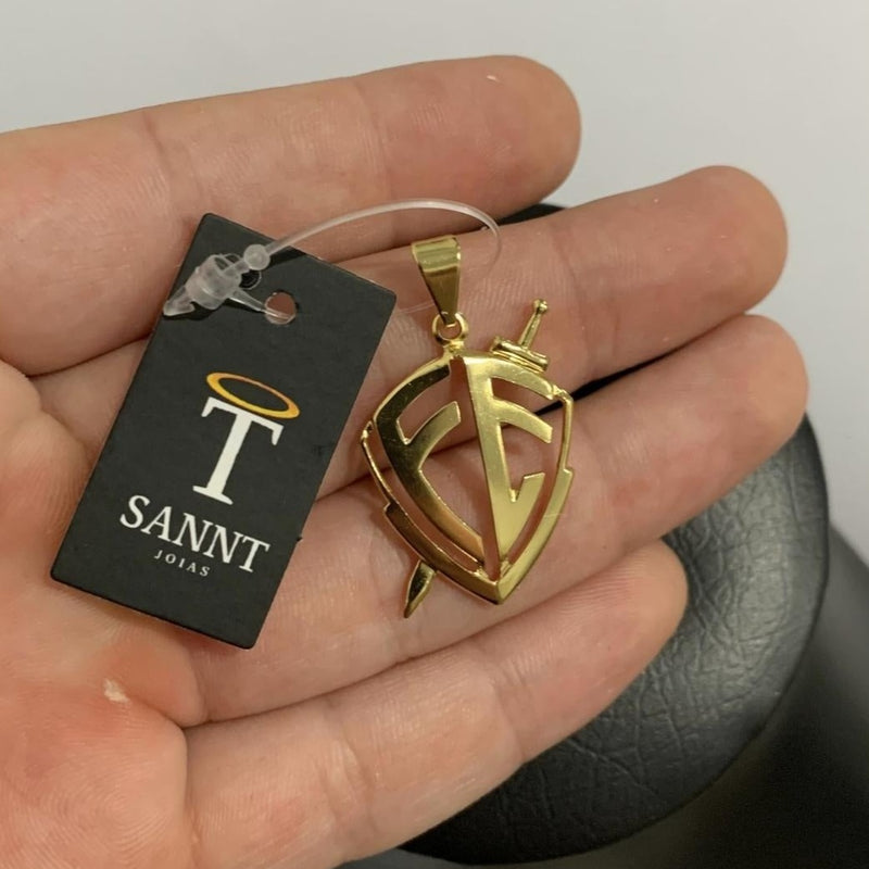 PINGENTE ESCUDO DA FÉ (3cm) - BANHADO A OURO 18K
