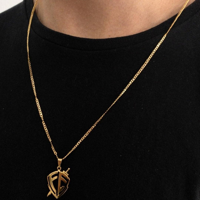 CORRENTE GRUMET (2mm) + PINGENTE ESCUDO DA FÉ (3cm) - BANHADO A OURO 18K
