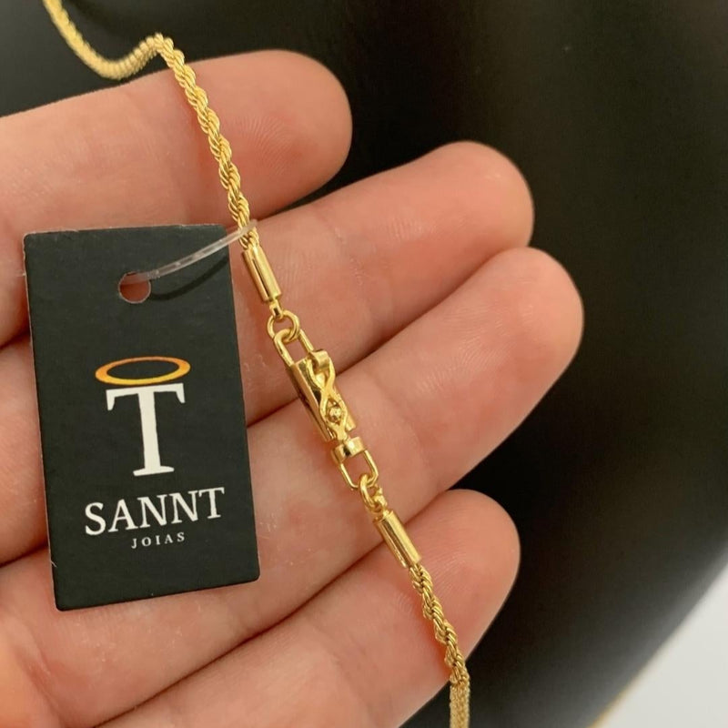 CORRENTE ELO BAIANO (2mm) + PINGENTE MINI PLACA CRUZ VAZADA (1,8cm) - BANHADO A OURO 18K