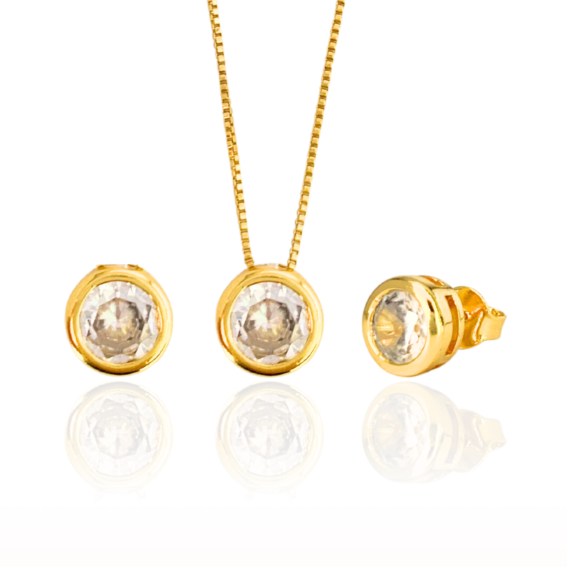 GARGANTILHA + BRINCO PONTO DE LUZ CRAVAÇÃO INGLESA - (KIT) - BANHADO A OURO 18K