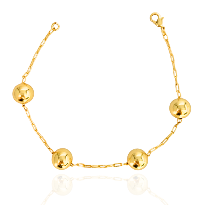 PULSEIRA CADEADO FINO C/ BOLAS - BANHADO A OURO 18K