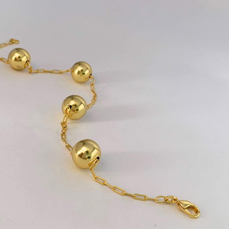 PULSEIRA CADEADO FINO C/ BOLAS - BANHADO A OURO 18K