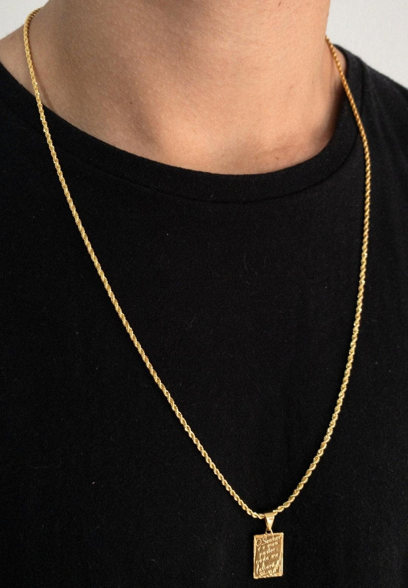 CORRENTE ELO BAIANO (2mm) + PINGENTE PLACA SALMO 23 (2,2CM) - BANHADO A OURO 18K