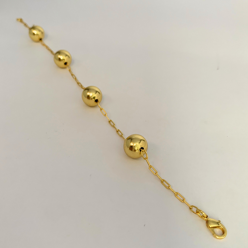PULSEIRA CADEADO FINO C/ BOLAS - BANHADO A OURO 18K