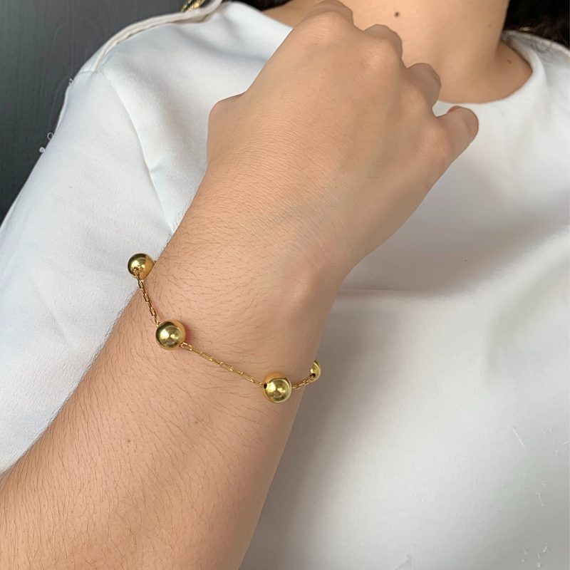 PULSEIRA CADEADO FINO C/ BOLAS - BANHADO A OURO 18K