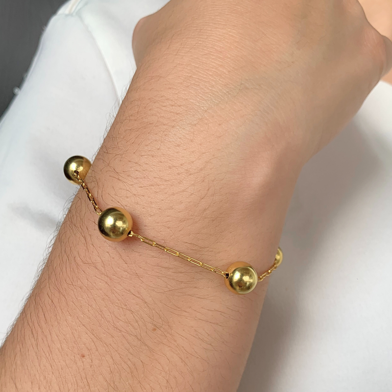 PULSEIRA CADEADO FINO C/ BOLAS - BANHADO A OURO 18K