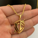 CORRENTE ELO BAIANO (2mm) + PINGENTE ESCUDO DA FÉ (3cm) - BANHADO A OURO 18K