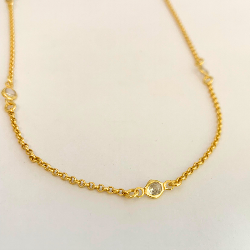 CHOKER ELO PORTUGUES C/ CRISTAIS - 40 cm - BANHADO A OURO 18K