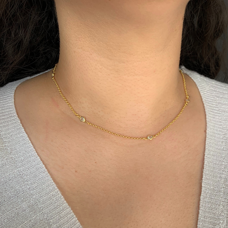 CHOKER ELO PORTUGUES C/ CRISTAIS - 40 cm - BANHADO A OURO 18K