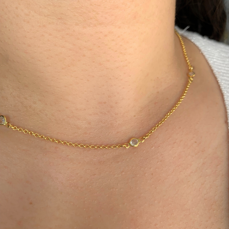 CHOKER ELO PORTUGUES C/ CRISTAIS - 40 cm - BANHADO A OURO 18K