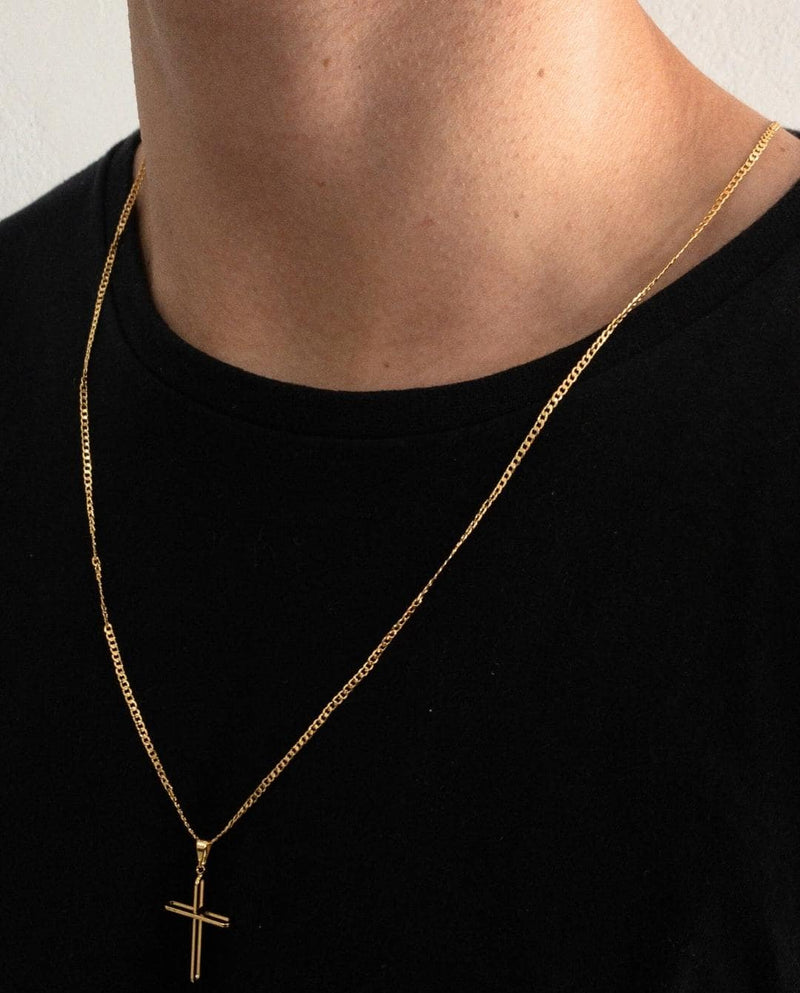 CORRENTE GRUMET (2mm) + PINGENTE CRUCIFIXO 3D VAZADO (2,8cm)  - BANHADO A OURO 18K