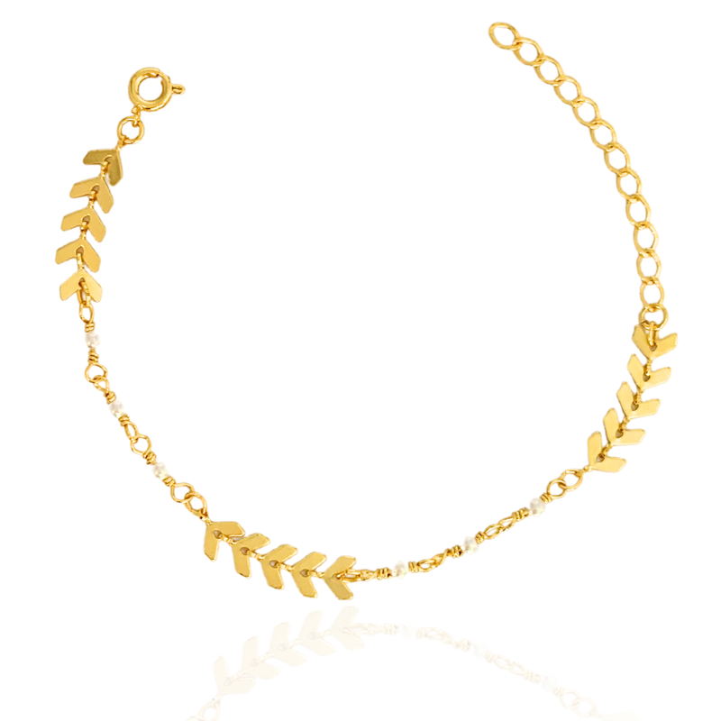PULSEIRA FLECHAS E PEROLAS - BANHADO A OURO 18K