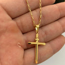 CORRENTE TIJOLINHO (1,5mm) + PINGENTE CRUZ PALITO (2,9 cm) - BANHADO A OURO 18K