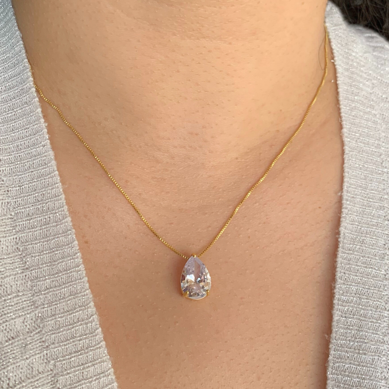 GARGANTILHA GOTAS CRISTAL - BANHADO A OURO 18K