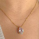 GARGANTILHA + BRINCO GOTA CRISTAL - (KIT) - BANHADO A OURO 18K