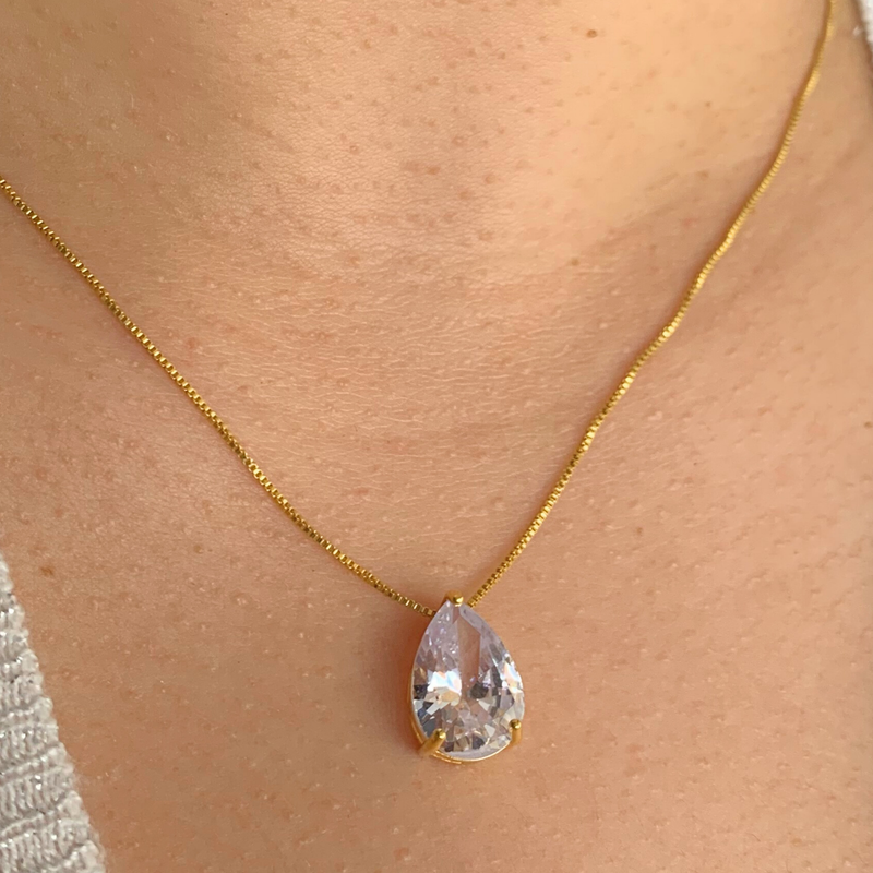 GARGANTILHA GOTAS CRISTAL - BANHADO A OURO 18K
