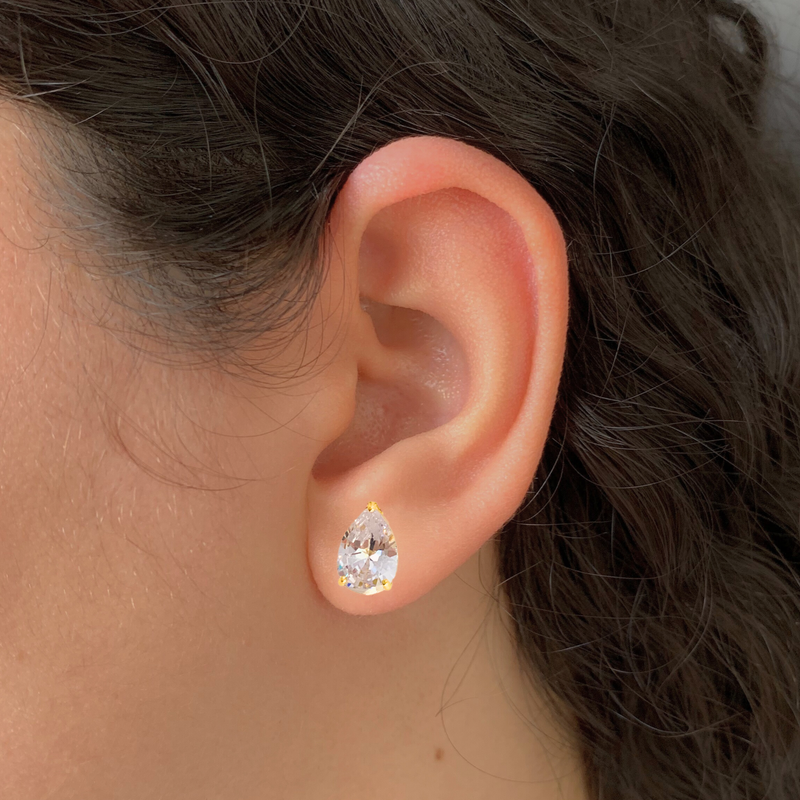 GARGANTILHA + BRINCO GOTA CRISTAL - (KIT) - BANHADO A OURO 18K