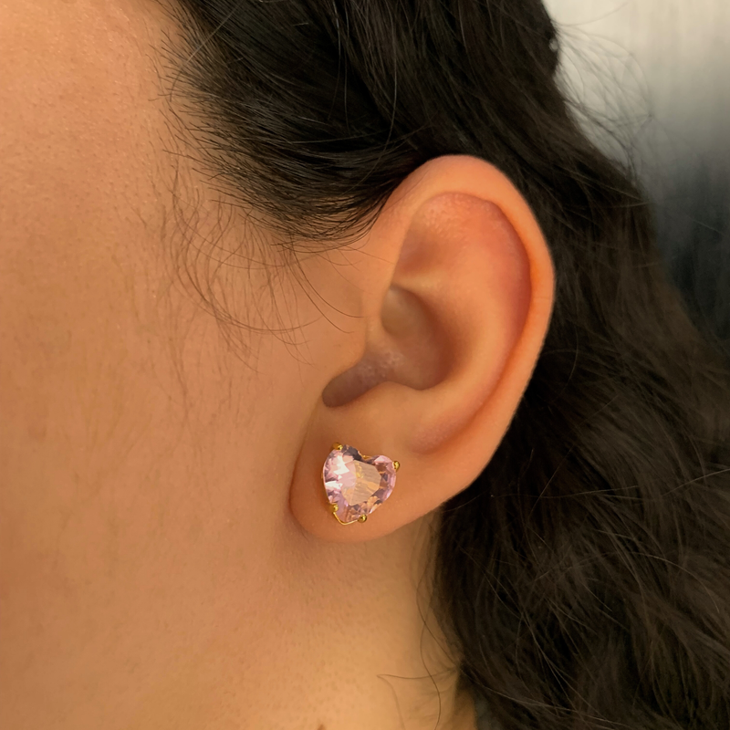 BRINCO CORAÇÃO ROSA - BANHADO A OURO 18K
