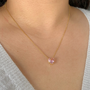 GARGANTILHA + BRINCO CORAÇÃO ROSA - (KIT) - BANHANDO A OURO 18K