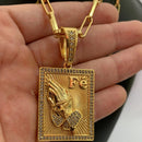 CORRENTE CADEADO LONG (6mm) + PINGENTE PLACA FÉ CRAVEJADA (4cm) - BANHADO A OURO 18K