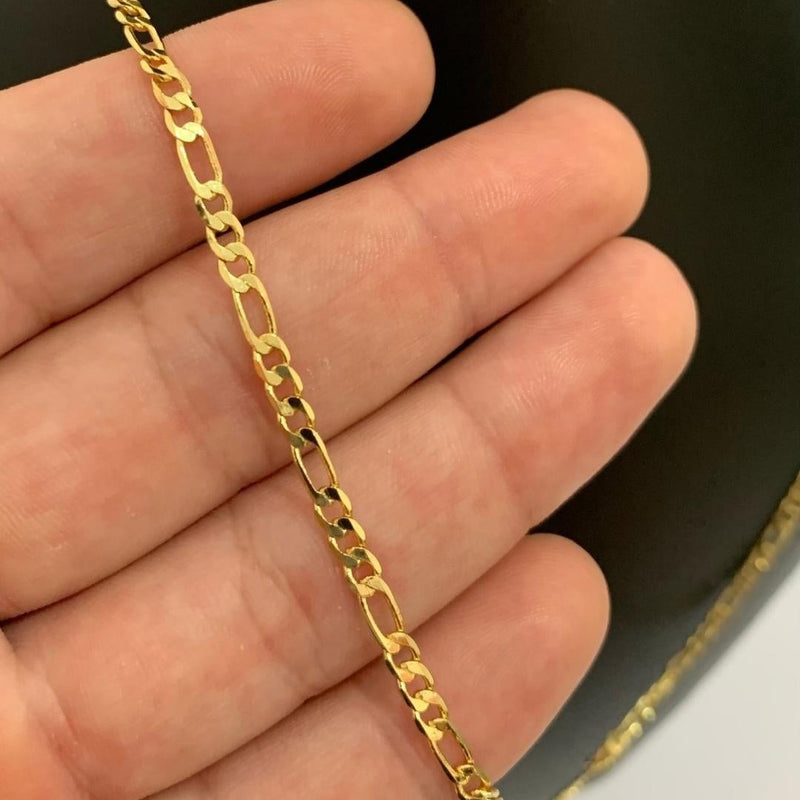 CORRENTE FIGARO 3X1 (3mm) + PINGENTE CRUZ ARAMADA (3,8cm)- BANHADO A OURO 18K