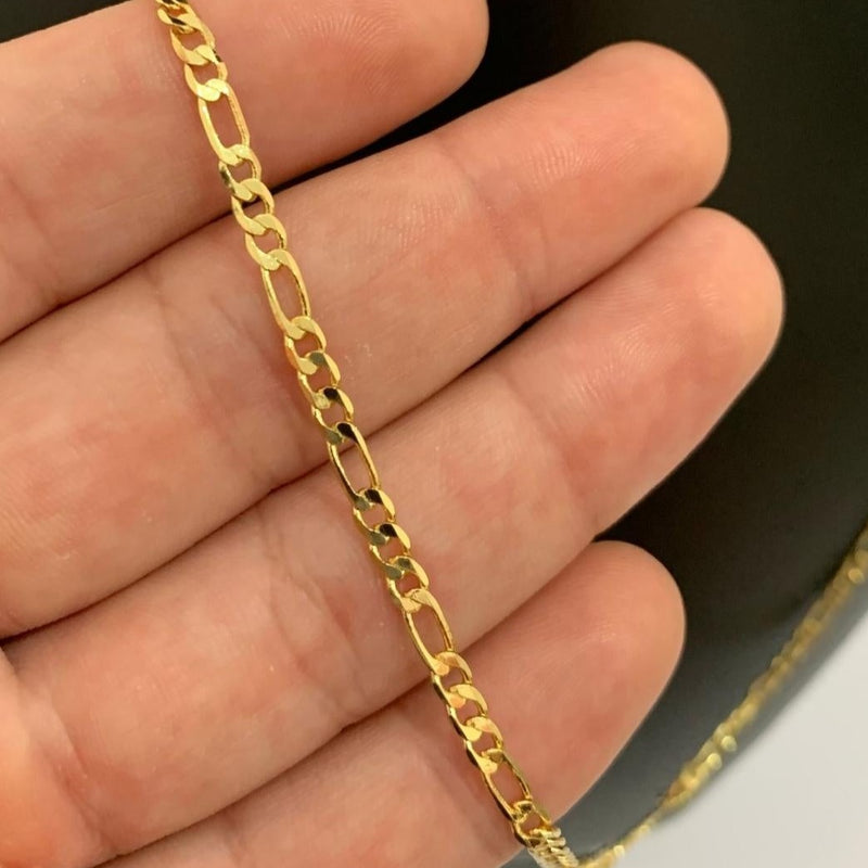 CORRENTE FIGARO 3X1 (3mm) - BANHADO A OURO 18K