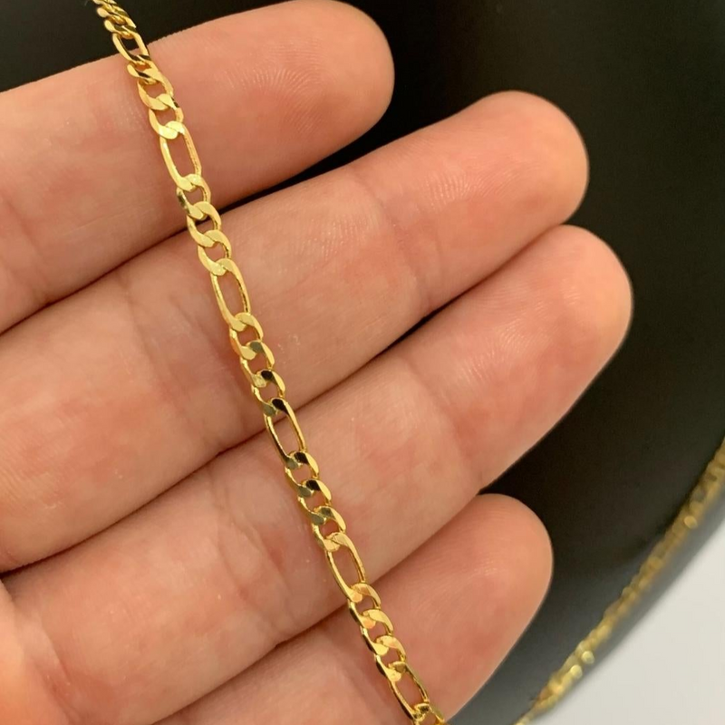 CORRENTE FIGARO 3X1 (3mm) + PINGENTE CRUCIFIXO CÔNCAVO COM CRISTO (4,5cm) - BANHADO A OURO 18K