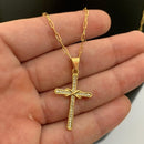 CORRENTE CADEADO FINO (1mm) + PINGENTE CRUCIFIXO CRAVEJADO COM INFINITO (3,3cm) - BANHADO A OURO 18K