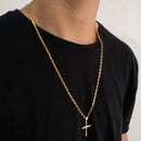 CORRENTE CADEADO (3mm) + PINGENTE CRUCIFIXO CRAVEJADO COM INFINITO (3,3cm) - BANHADO A OURO 18K