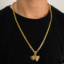 CORRENTE CADEADO (5mm) + PINGENTE CHORA AGORA RI DEPOIS CRAVEJADA (4,2cm) - BANHADO A OURO 18K