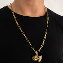 CORRENTE CADEADO LONG (6mm) + PINGENTE CHORA AGORA RI DEPOIS CRAVEJADA (4,2cm) - BANHADO A OURO 18K