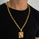 CORRENTE CADEADO (8mm) + PINGENTE PLACA FÉ CRAVEJADA (4cm) - BANHADO A OURO 18K