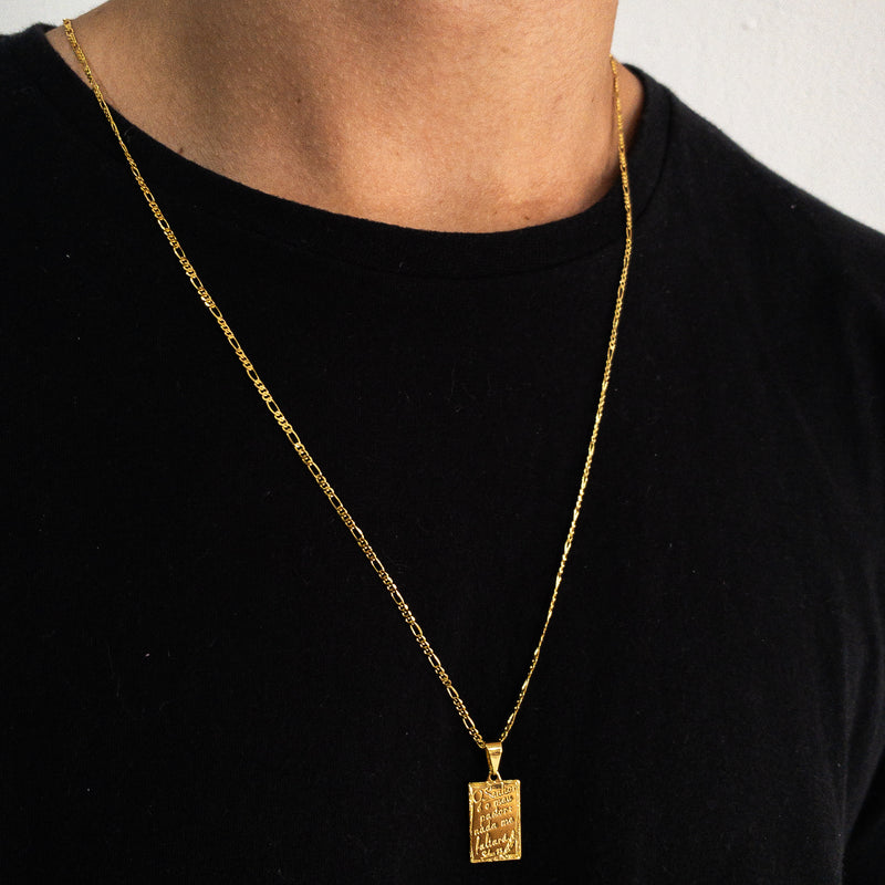 CORRENTE FIGARO 3X1 (1mm) + PINGENTE PLACA SALMO 23 (2,2CM)  - BANHADO A OURO 18K