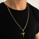 CORRENTE FIGARO 3X1 (3mm) + PINGENTE CRUCIFIXO CÔNCAVO COM CRISTO (4,5cm) - BANHADO A OURO 18K