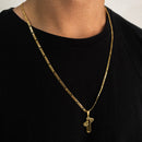 CORRENTE FIGARO 3X1 (3mm) + PINGENTE DE CRUZ 3D CHAPADO (3,5cm)- BANHADO A OURO 18K