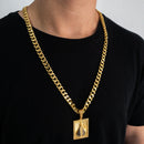 CORRENTE GRUMET (8mm) + PINGENTE PLACA NOSSA SENHORA APARECIDA (4cm) - BANHADO A OURO 18K